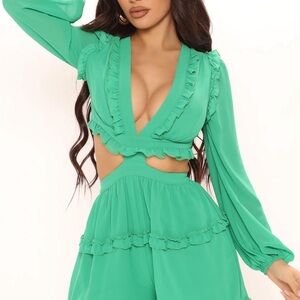 Fashion Nova Green Ruffled Jumpsuit